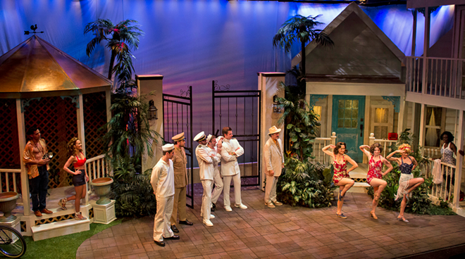 The opening scene of Much Ado About Nothing at American Stage. Set design by Jerid Fox. - Kara Goldberg