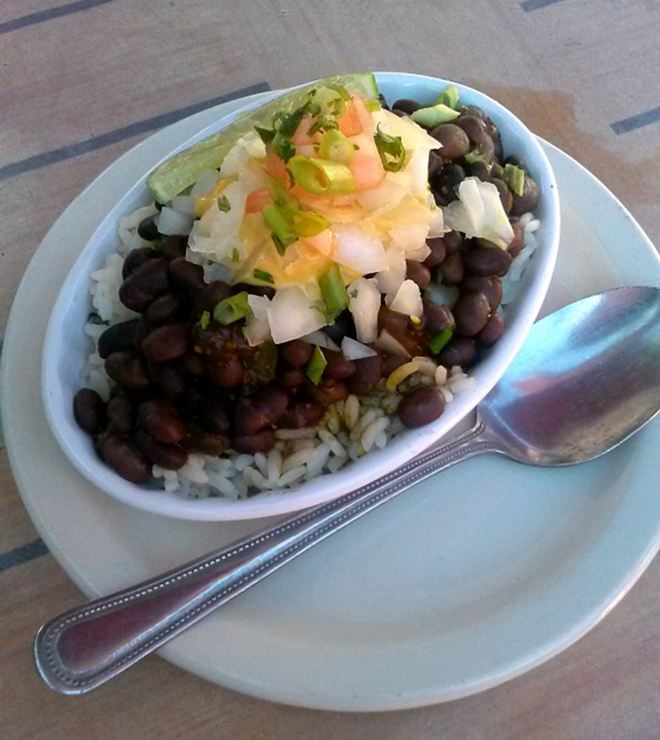DISHING ABOUT CULTURE: Rice and beans from Gaspar’s Grotto. - Jared Leone