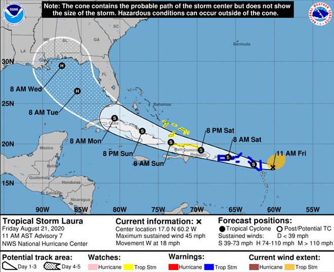 Tropical Storm Laura churns towards Florida, and is expected to become a hurricane in the next few days