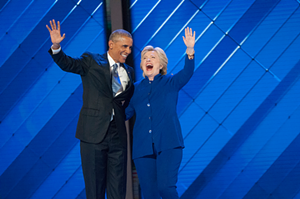 Obama and Clinton at the Democratic National Convention in July. - Joeff Davis