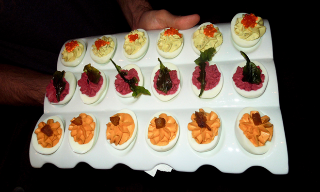 A selection of chef Zack Gross's deviled eggs. - Jon Palmer Claridge