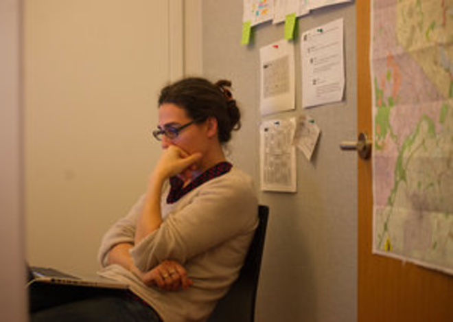 Sarah Koenig in the Serial offices. - Elise Bergerson/NPR