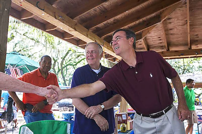 Cohn presses the flesh at an East Hillsborough Democratic picnic. - Kimberly DeFalco