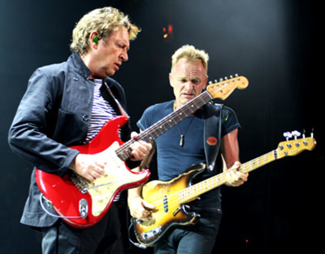 FEELING THEIR AGE: Andy Summer and Sting grind it out at the St. Pete Times Forum. - Shanna Gillette