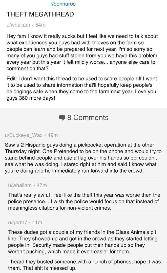 Thread on Reddit describing theft at this years Roo - Reddit
