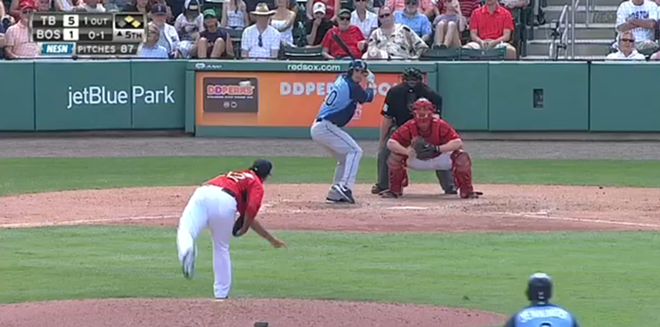 Matt Joyce hits a three-run homer in a spring training game against the Red Sox Mar. 23. - Tampa Bay Rays/MLB