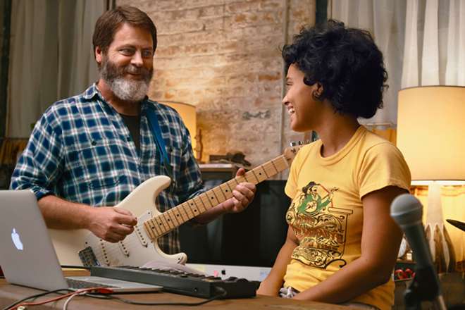 Nick Offerman and Kiersey Clemons appear in "Hearts Beat Loud" by Brett Haley, an official selection of the Premieres program at the 2018 Sundance Film Festival. - Courtesy of Sundance Institute. Photo by Jon Pack.