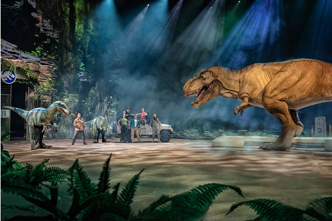 Even animatronic, the Tyrannosaurus Rex in "Jurassic World LIVE" is 42-feet-long and stands about 20-feet-tall from floor to snout, meaning holy crap, that's big. - Feld Entertainment Inc.