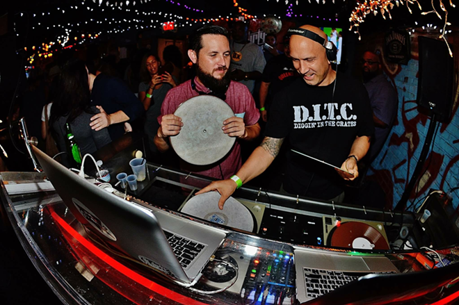 DJ Casper (L) and DJ Riz play Ol' Dirty Sundays at Crowbar in Ybor City, Florida on August 7, 2016. - Brian Mahar