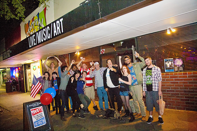PRO-BAMA: Celebrants outside Local 662’s election night party. - Shanna Gillette