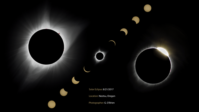 Composite photography is an oft-used method to show the stages of an eclipse and other astronomical phenomena. - By Gary O'Brien [CC BY 4.0  (https://creativecommons.org/licenses/by/4.0)], from Wikimedia Commons