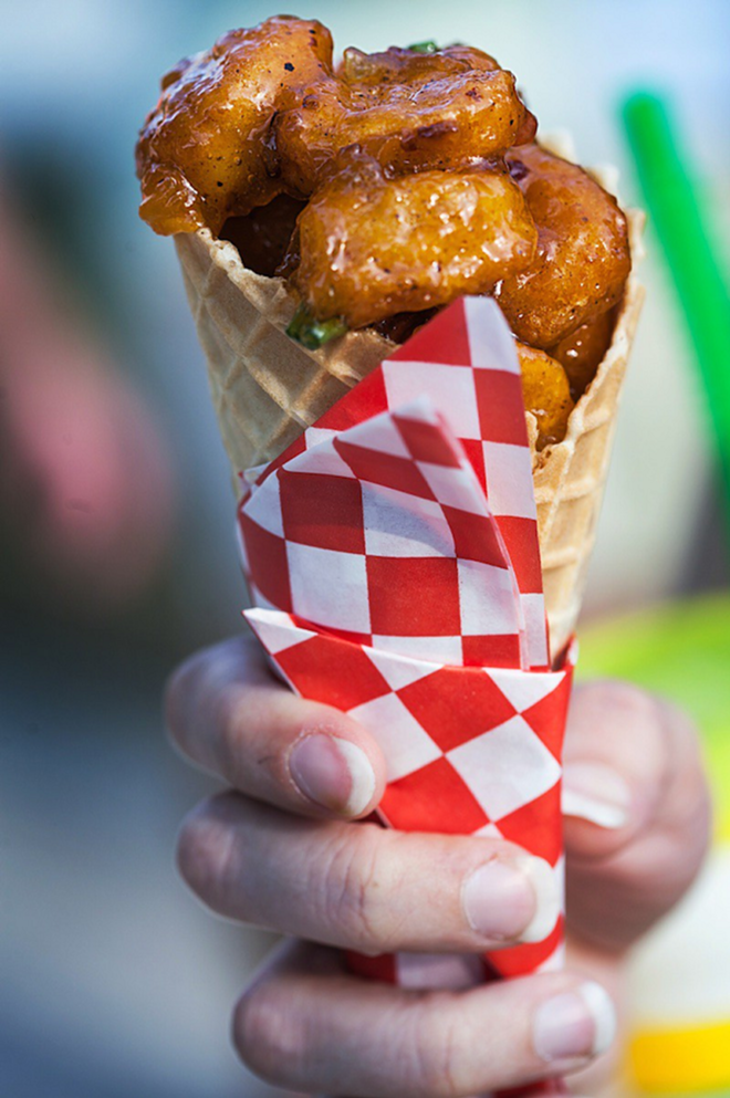 An Ella's chicken and waffle cone from GMF 2014. - Phil Bardi