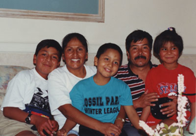 The Ojeda family in August, 2000, two weeks after Nestor, Susana and Felipe surprised Mael in the living room of the Ronald McDonald House. - Ojeda Family Photo