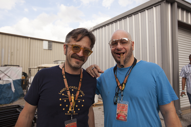 POSERS:  Marc Maron and Jeffrey Ross visited the event's second stage to lend support and pose for photos and selfies. - NICOLE ABBETT