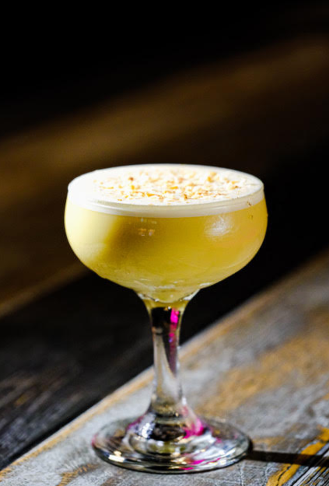 "PC Flip," made with Copper & Kings American Brandy, coconut cream, a house-made vanilla-pineapple and cinnamon syrup, and egg white. Designed by Tabitha Kornreich (General Manager) - PAT RIELI