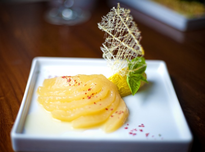 SAVE ROOM: The white wine poached Asian pear with orange, star anise, pink peppercorn and curried Mascarpone won a Best of the Bay for its fusion of flavors. - Shanna Gillette