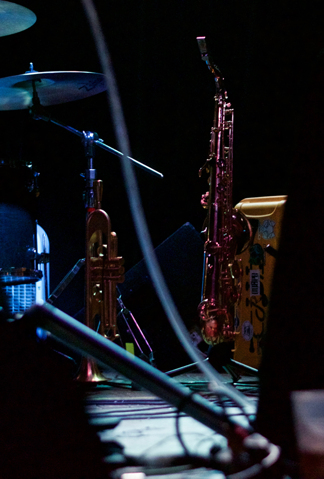 The saxophone gleamed in the lights during setup, giving people an excited feeling as to whats to come - Kaylee LoPresto