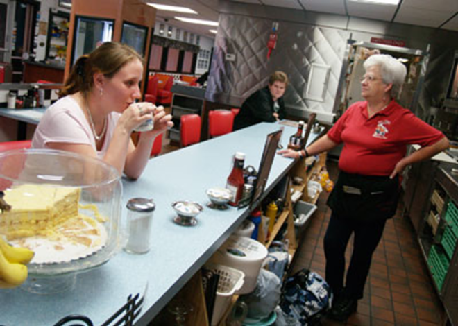 SHE'S SEEN IT ALL: Patsy (right) has been serving customers at the Pop 'N' Sons diner on Dale Mabry since 1981. - Valerie Troyano