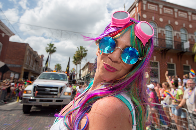 Nicole Cuervo sports her rainbow hair in the parade. - Chip Weiner