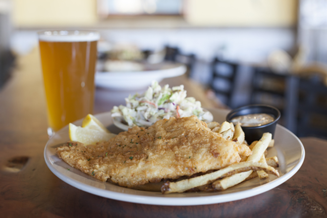 Hogfish with slaw, fries and 7venth Sun Brewery's Orange Graffiti beer. - Nicole Abbett
