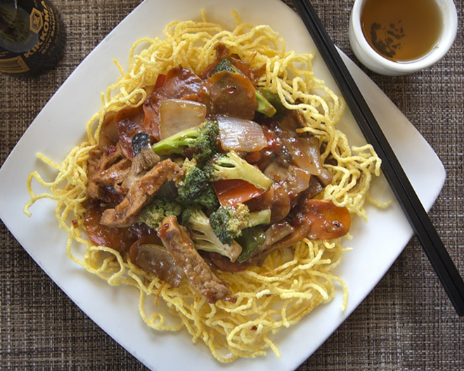 The restaurant's vegetarian noodle stir-fry. - Chip Weiner