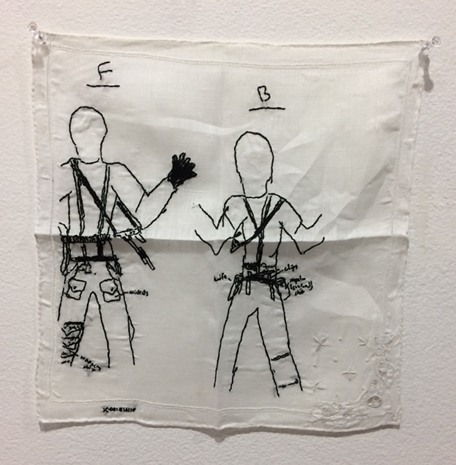 Love Letters (Ready-to-wear), 12 x 12 in., hand embroidered cotton on vintage handkerchiefs, 2015 - Noelle Mason