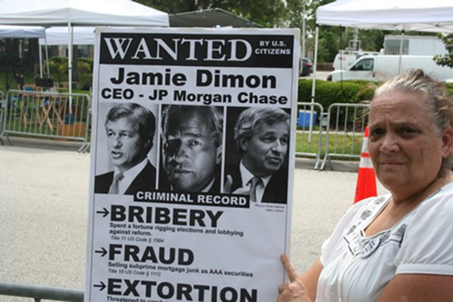 In Tampa, Jamie Dimon survives threat to his JPMorgan-Chase post - Marilyn Lyday lets the press know what she thinks of Jamie Dimon