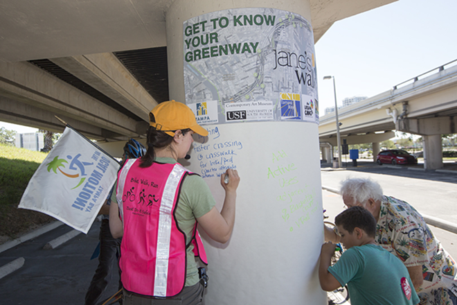 At the end of the tour participants were encouraged to mark changes they wanted to see along the Greenway which will be submitted to the expressway authority as recommendations. - CHIP WEINER