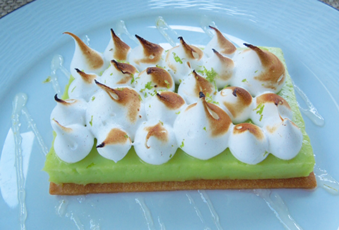 Le Jardin's fabulous lime curd tart with toasted meringue. - Jon Palmer Claridge
