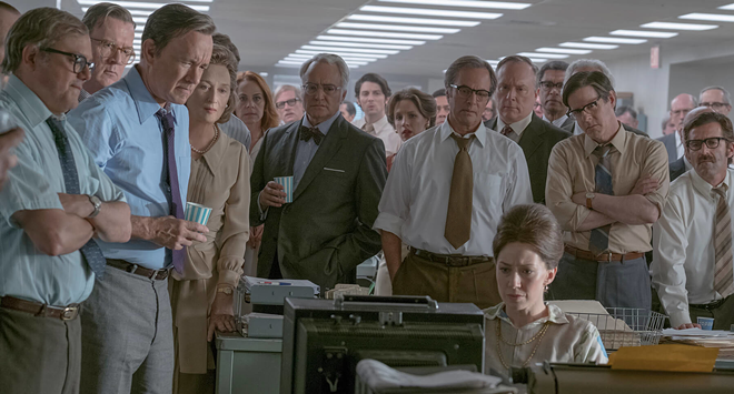Tom Hanks (in blue shirt) and "The Washington Post' newspaper crew in 'The Post' - 20th Century Fox
