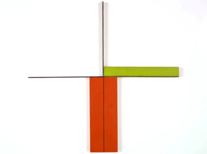 CROSS PURPOSES: Robert Mangold's "Red/Aqua/Yellowgreen + Painting" (1982-83), pencil and paint on wood and aluminum. - ©2006 Robert Mangold/artists Rights Society (ars), New York