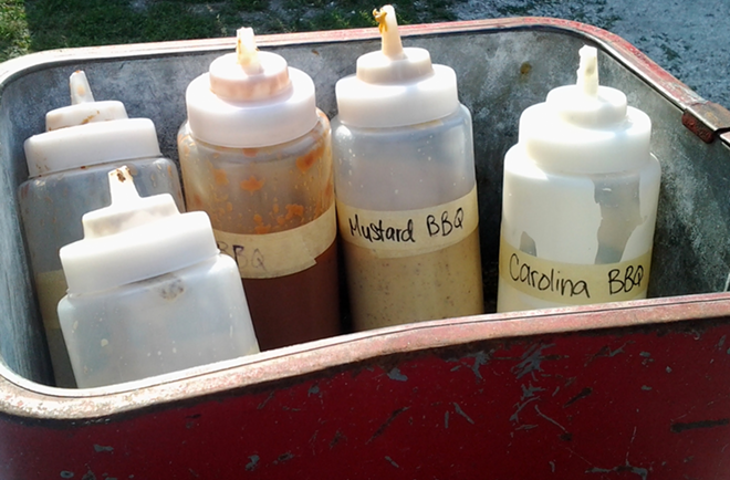The barbecue sauce offerings. - MEAGHAN HABUDA