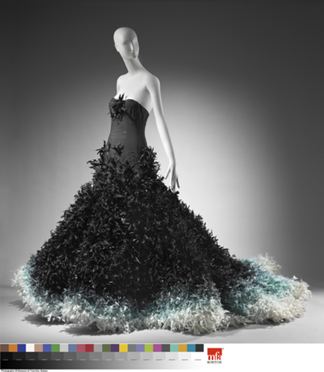 RICH IN RUFFLES: A woman’s evening dress by Belgian designer Olivier Theyskens for House of Rochas. - Courtesy of Boston MFA and The Ringling