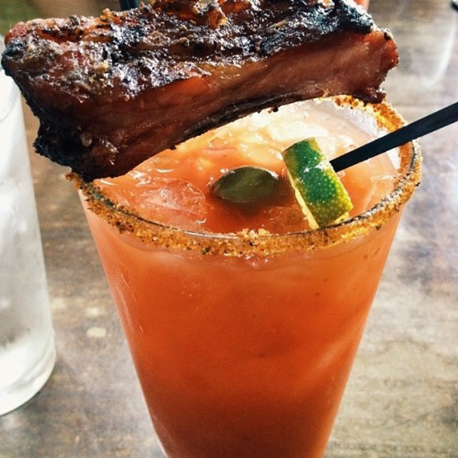 SO MEATY: The Bloody Ella, a rib-garnished take on the Bloody Mary. - Arielle Stevenson