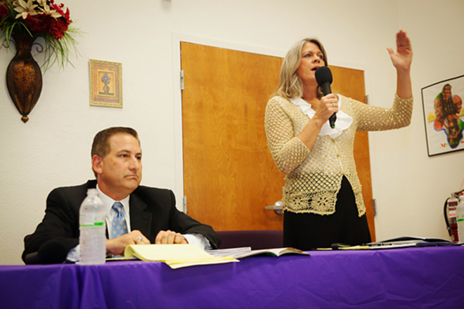 UPS AND DOWNS: The early lead for Ford (seen here at a recent mayoral debate) has subsided, with recent polls showing Kriseman (left) tied with Mayor Foster. - ShannaGillette.com