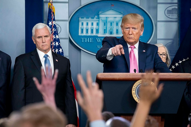 President Donald J. Trump, joined by Vice President Mike Pence and members of the Coronavirus Task Force, speaks to members of the press Wednesday, Feb. 26, 2020, in the James S. Brady Press Briefing Room of the White House. - Official White House Photo by D. Myles Cullen