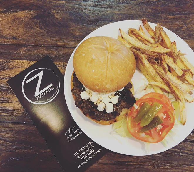 The Zaytoon Burger, with beef, spices, parsley and feta, was among the meat patties that ranked first. - Zaytoon Grill