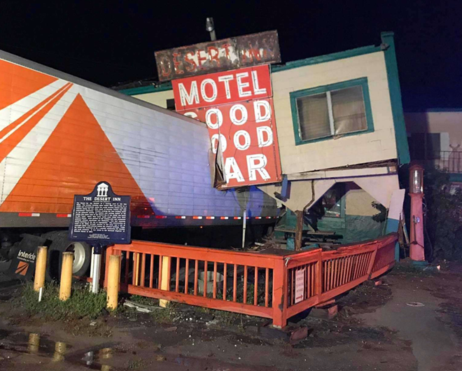 Florida landmark, the Desert Inn & Restaurant, was nearly leveled by a tractor-trailer last weekend