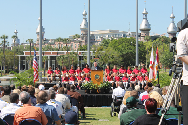 SUNNY SKIES: Mayor Buckhorn giving his State of the City address last week. - Mike Madison
