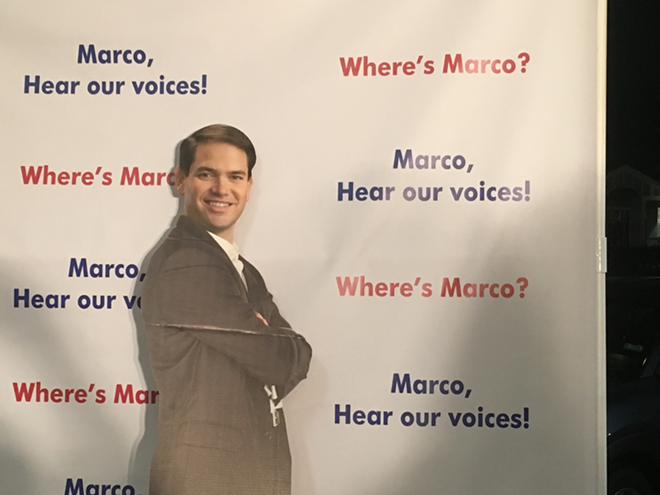 He's not there, and they don't care: at empty chair event in Tampa, constituents roast Rubio over his positions on just about everything