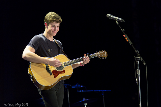 Shawn Mendes plays a sold-out Raymond James Stadium in Tampa, Florida on October 31, 2015. - Tracy May