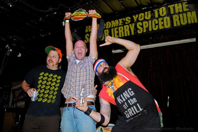 Tampa's Keegan Maloney won free shows for a year at the Crowbar after winning the sixth annual hot dog eating contest. - Jessica Moore