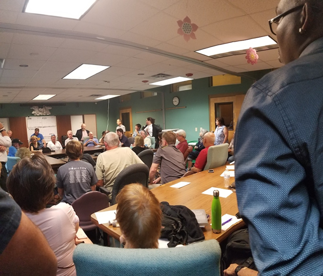 WMNF programmers and staff discuss the the firing of the station’s news director, Rob Lorei, in Tampa, Florida on February 19, 2019. - Ray Roa