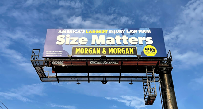 A 'Size Matters' Morgan & Morgan billboard pictured in Tampa, Florida on May 26, 2021. - Photo by Colin Wolf