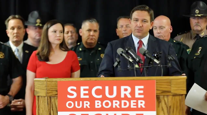 Fried’s position is opposite of DeSantis and Attorney General Ashley Moody (L), who said the Joe Biden administration took a “wrecking ball” to previous border policy. - GovRonDeSantis/Twitter