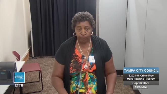 Lorine Wright speaks about crime-free multi-housing at Tampa City Council meeting - CITY OF TAMPA YOUTUBE/SCREENSHOT