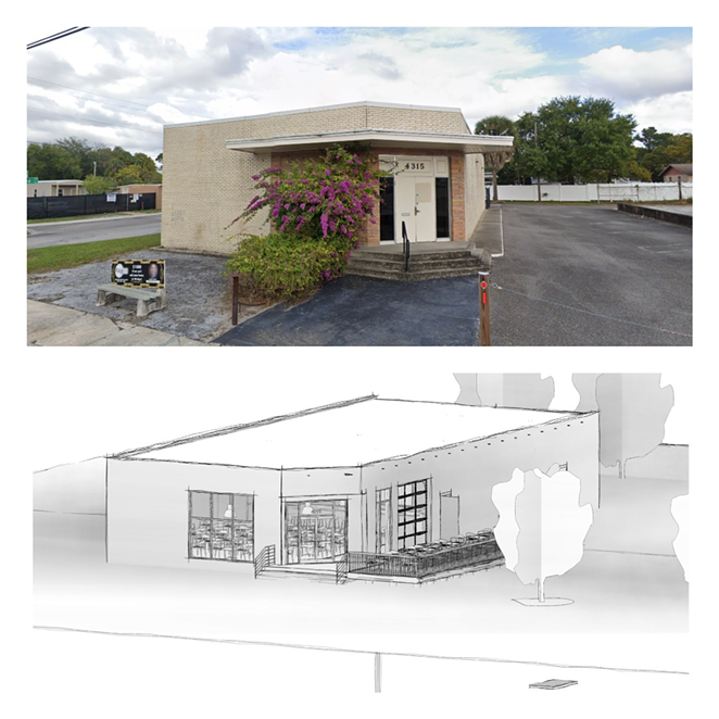 (Above) 4315 N Florida Ave. just two blocks away from the Brew Bus location closing, and (below) renderings dated May 17 which show potential plans for the new space. - City of Tampa