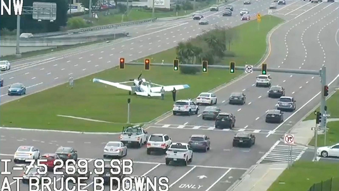 A plane made an emergency landing in the middle of Bruce B. Downs this morning