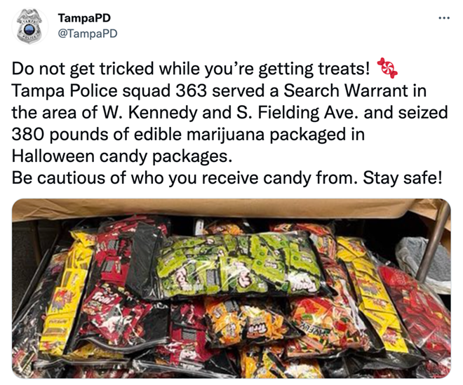 Tampa Police Department roasted for spreading 'bullshit' Halloween marijuana myth
