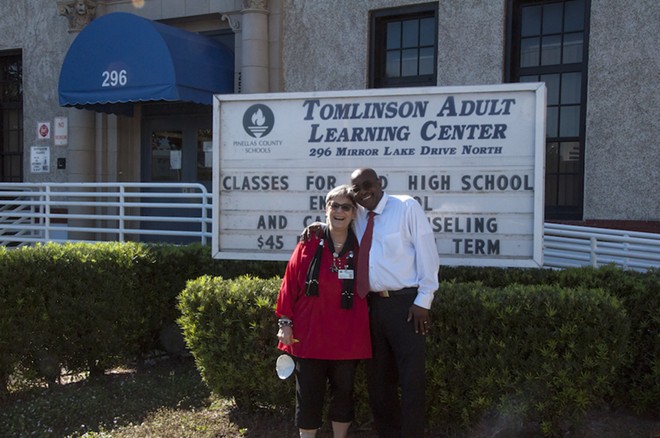 (L-R) Guidance counselor Patricia Brewer and Principal Godfrey Watson in front of Tomlinson Adult Learning Center in St. Petersburg, Florida. - Adam Cole Boehm